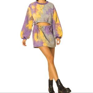 Hyfve Call Me Tie Dye Cutout Sweatshirt Dress